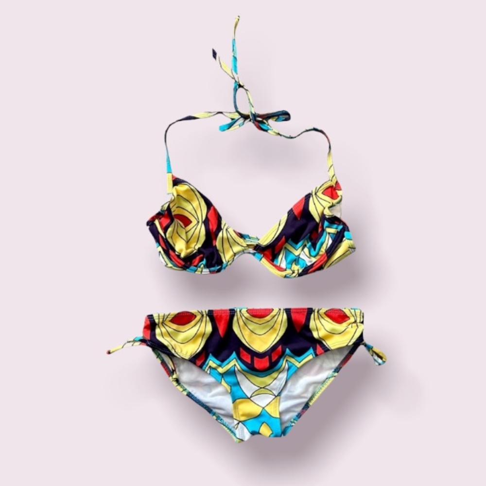 Multi Color Abstract Print 2 Piece String Bikini - image 1